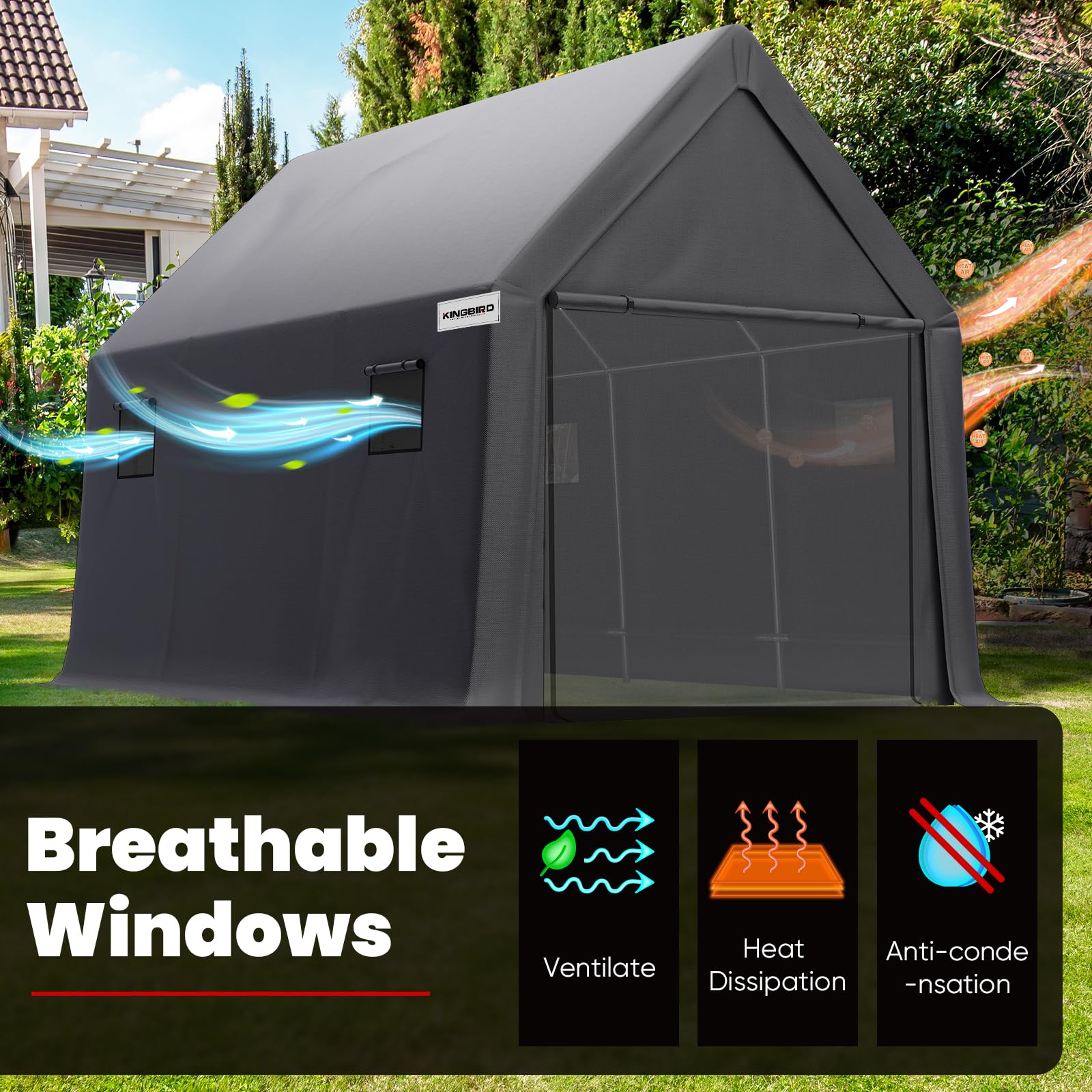 KING BIRD 10'x15'x10.8' Anti-Snow Carport - Dark Gray