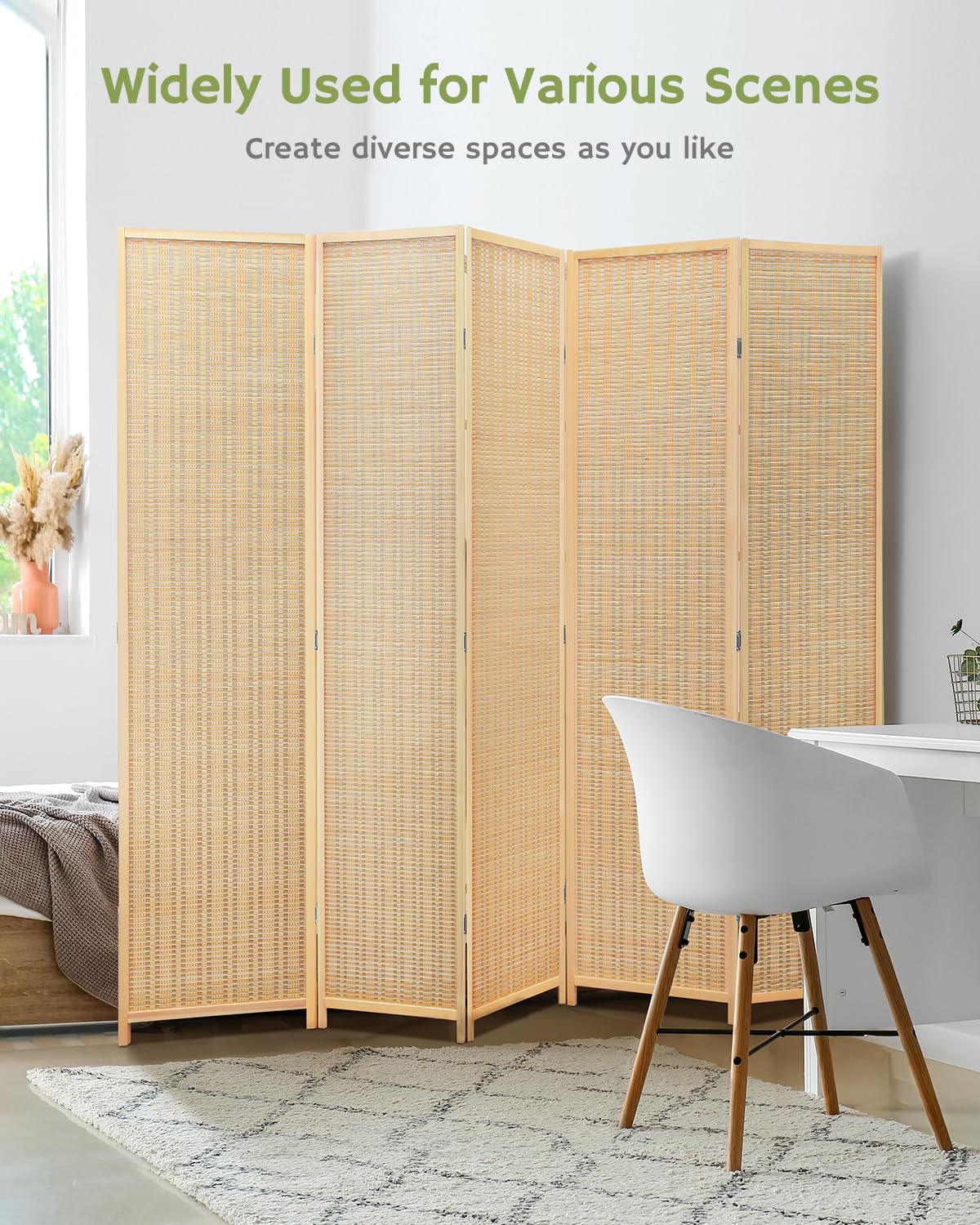 JOSTYLE 6ft Bamboo Partition - Beige (5-Panel)