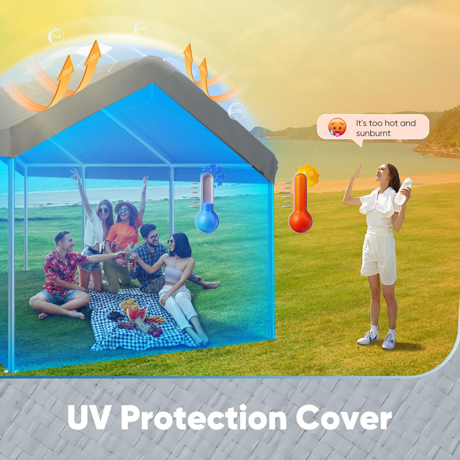 Quictent 10'x20' Carport Replacement Cover with Edge - Gray