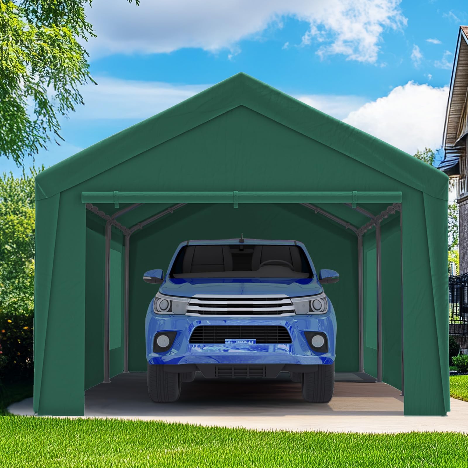 Quictent 12'x20' Ventilated Carport Canopy with Roll-up Windows - Green