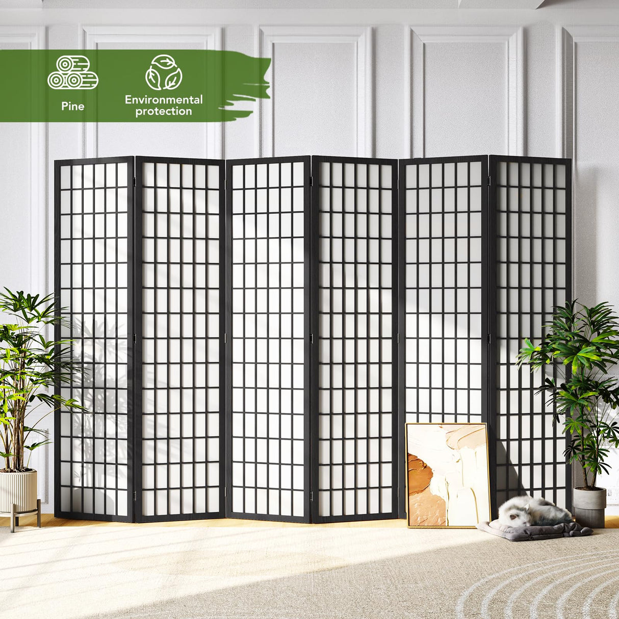JOSTYLE Japanese Room Divider - Black (6-Panel)