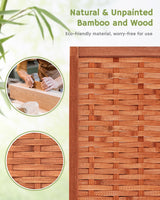 Close-up of the saddle brown bamboo weaving texture, with insets highlighting the natural and unpainted craftsmanship, eco-friendly and worry-free for use.