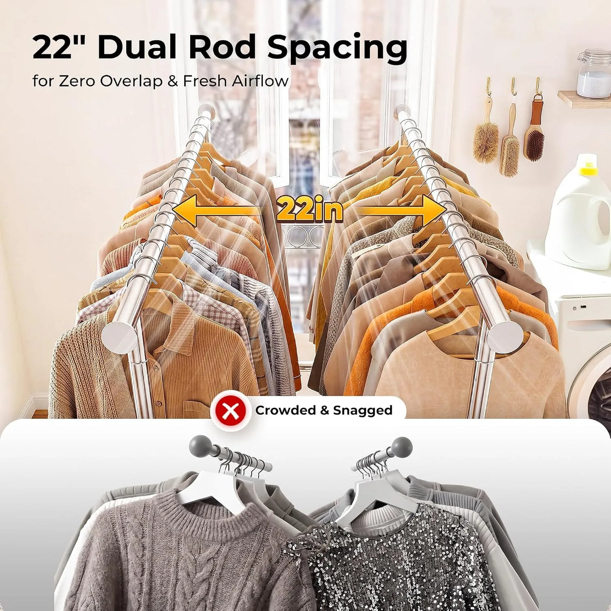 Heavy Double Rod Clothes Rack with Metal Shelves