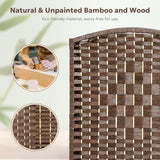 Brown 6-panel room divider in a bright living room, accompanied by the text 'To Provide You with a Private Space,' ideal for creating separate areas in open spaces.
