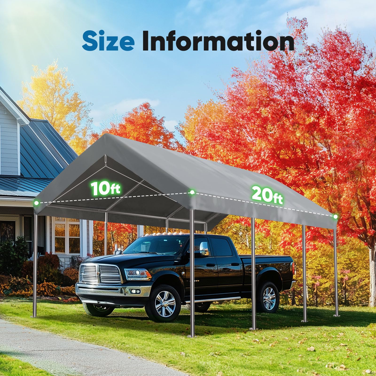 Quictent 10'x20' Carport Replacement Cover with Edge - Gray