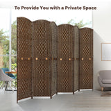 Foldable 6-panel room divider made of eco-friendly bamboo and wood, shown collapsed and compact for easy storage with the text 'It's space-saving and flexible.'