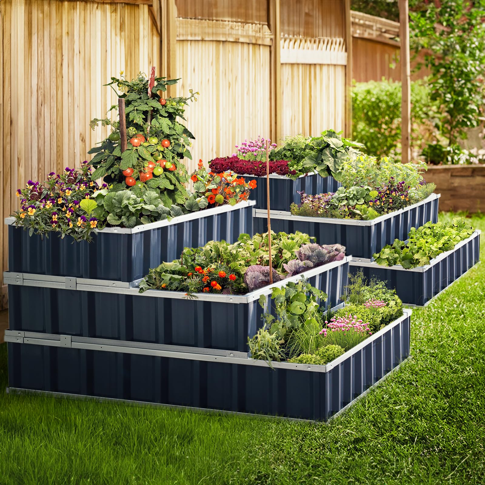 KING BIRD 46"x46"x23.6" 3-Tier Garden Bed - Dark Grey