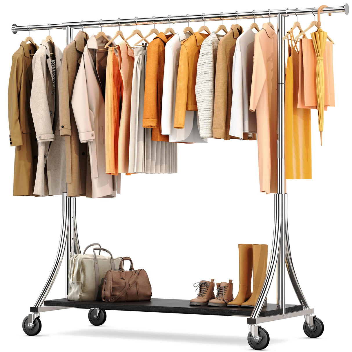 HOKEEPER 500LBS Wooden Garment Rack with Shelves - Silver