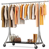 HOKEEPER 500LBS Wooden Garment Rack with Shelves - Silver