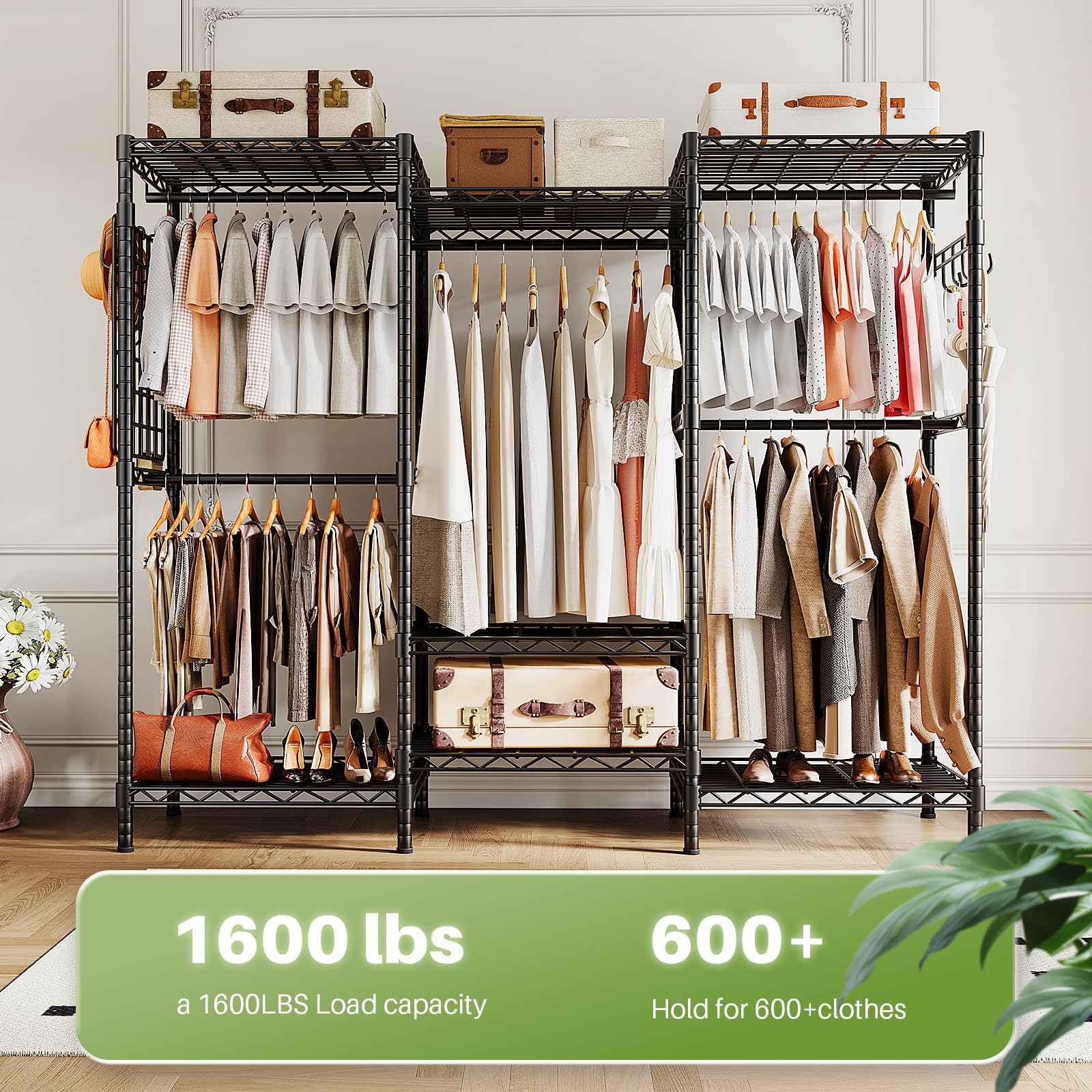 Closet Clothes Rack with Mesh Board & Hooks