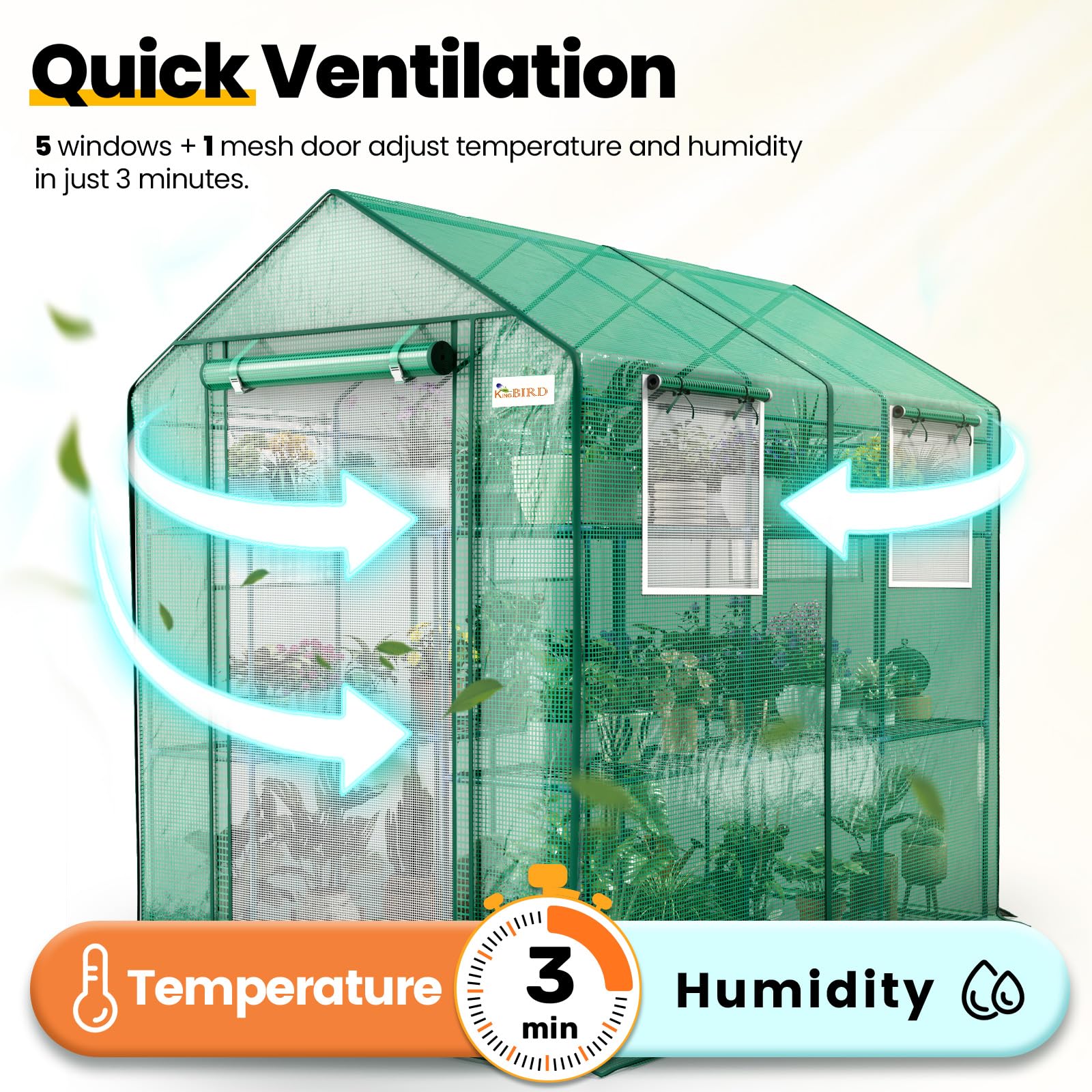 KING BIRD 84"x56"x77' Walk-in Greenhouse with 20 Shelves - Green