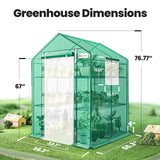 KING BIRD 56"x56"x77" Walk-in Greenhouse with 14 Shelves - Green