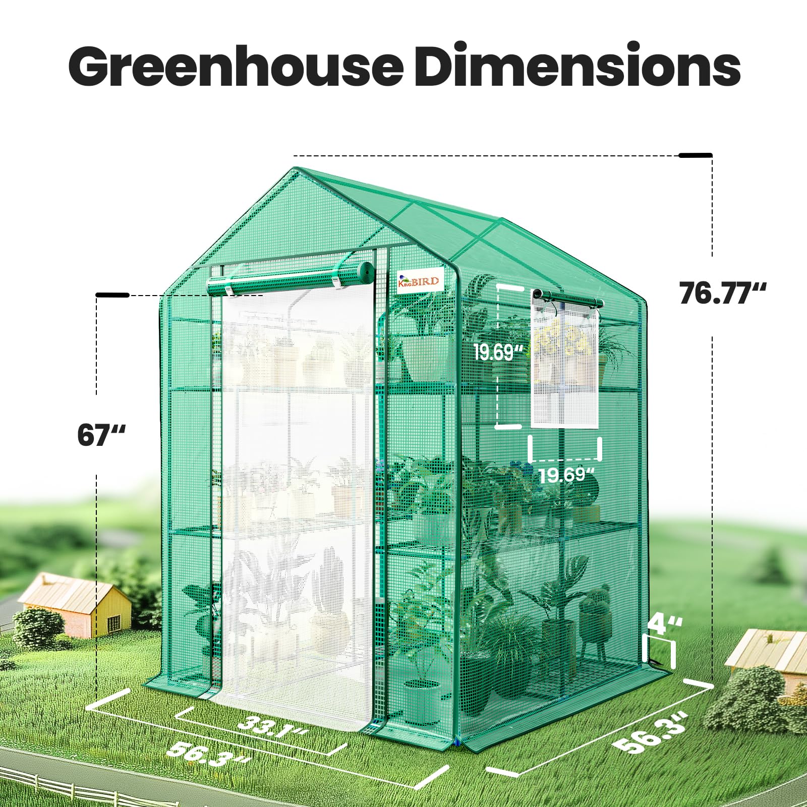 KING BIRD 56"x56"x77" Walk-in Greenhouse with 14 Shelves - Green