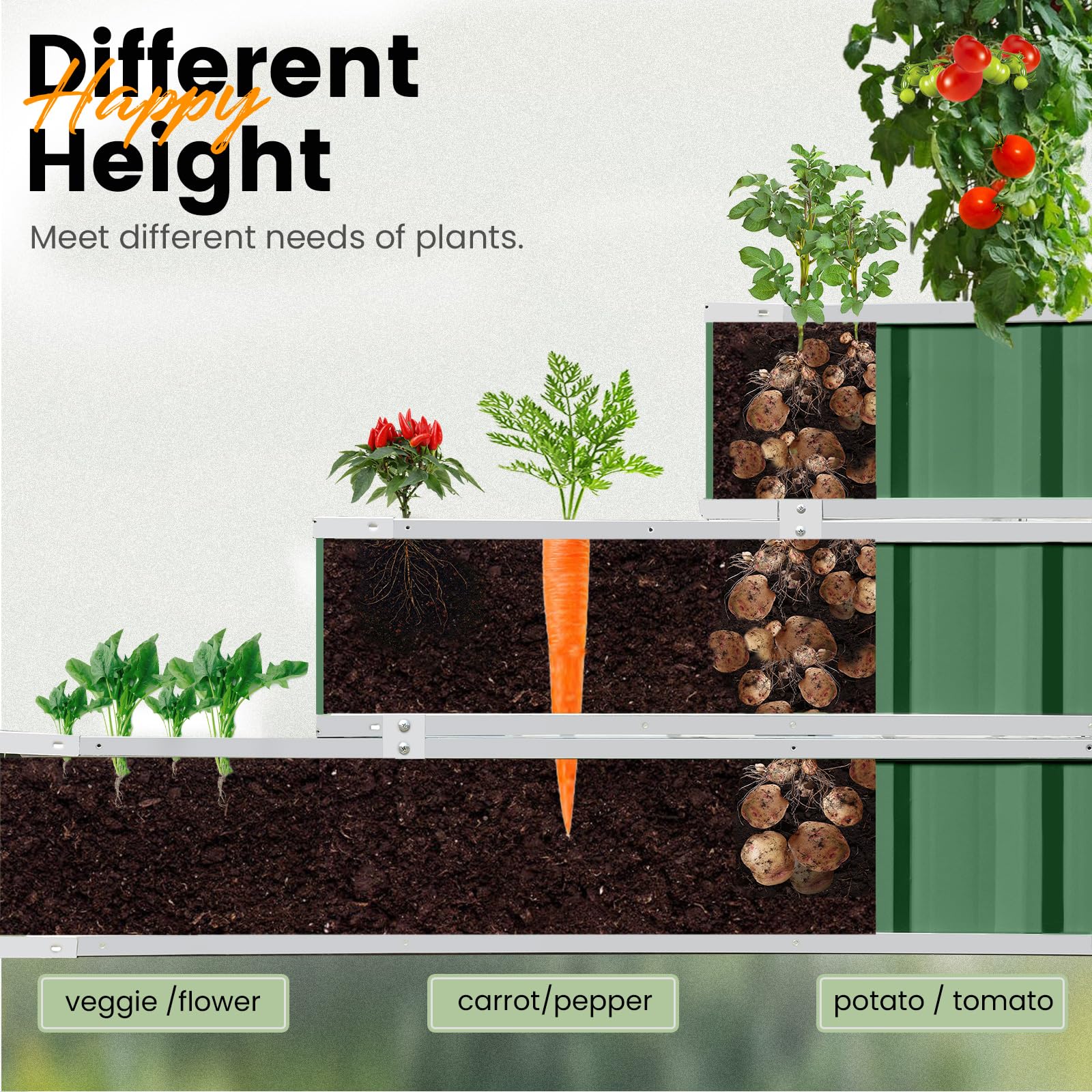 KING BIRD 46"x46"x23.6" 3-Tier Garden Bed - Green