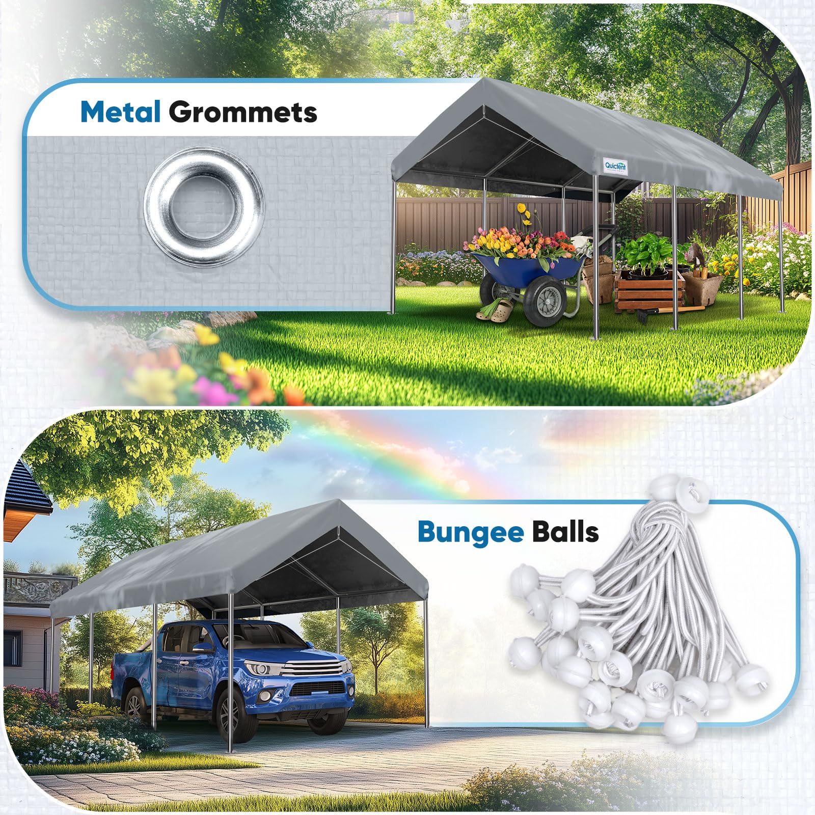 Quictent 10'x20' Carport Replacement Cover with Edge - Gray