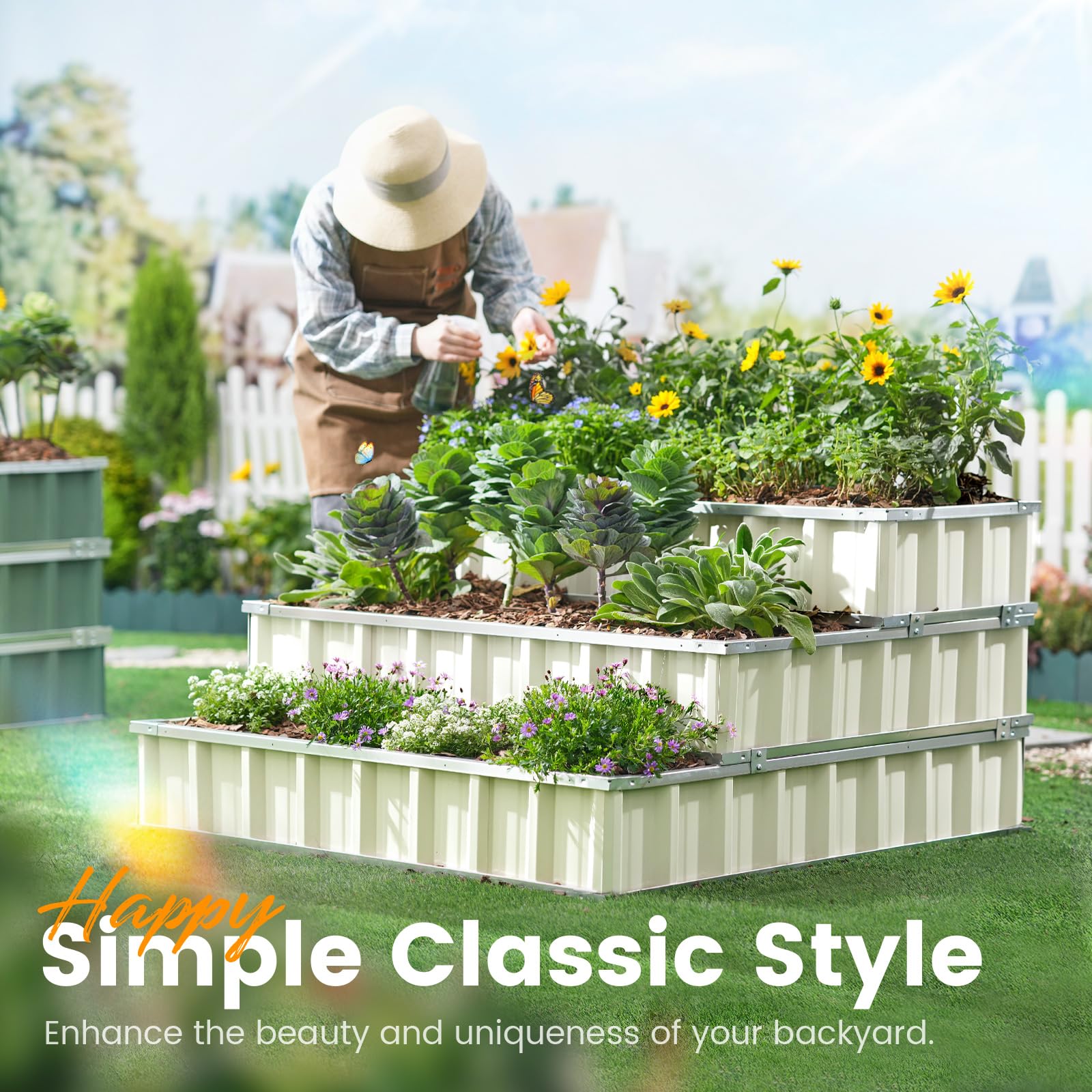 KING BIRD 46"x46"x23.6" 3-Tier Garden Bed - Ivory