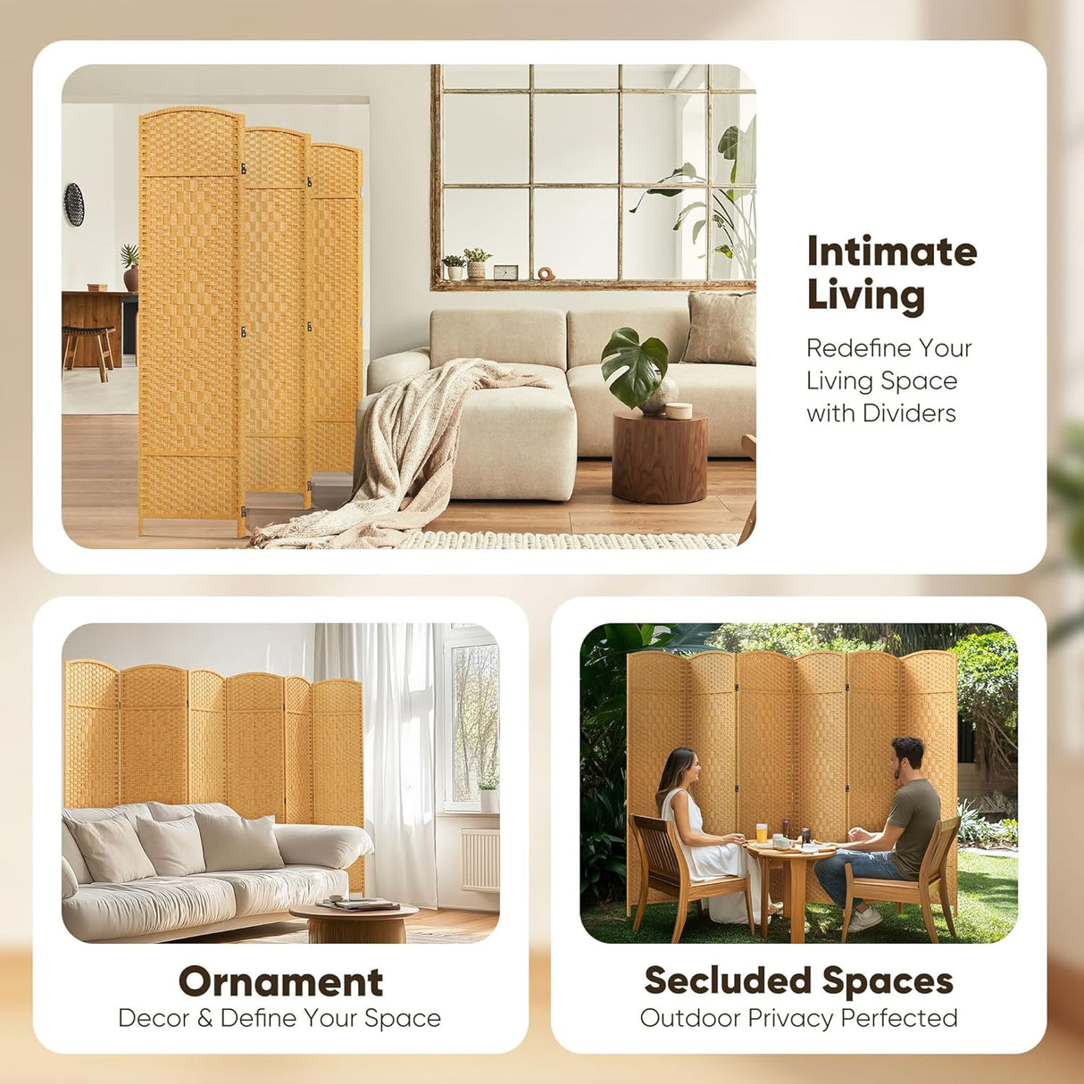 JOSTYLE  6FT Tall Wooden Privacy Room Divider (6-Panel)