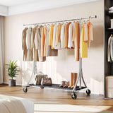 HOKEEPER 500LBS Wooden Garment Rack with Shelves - Silver