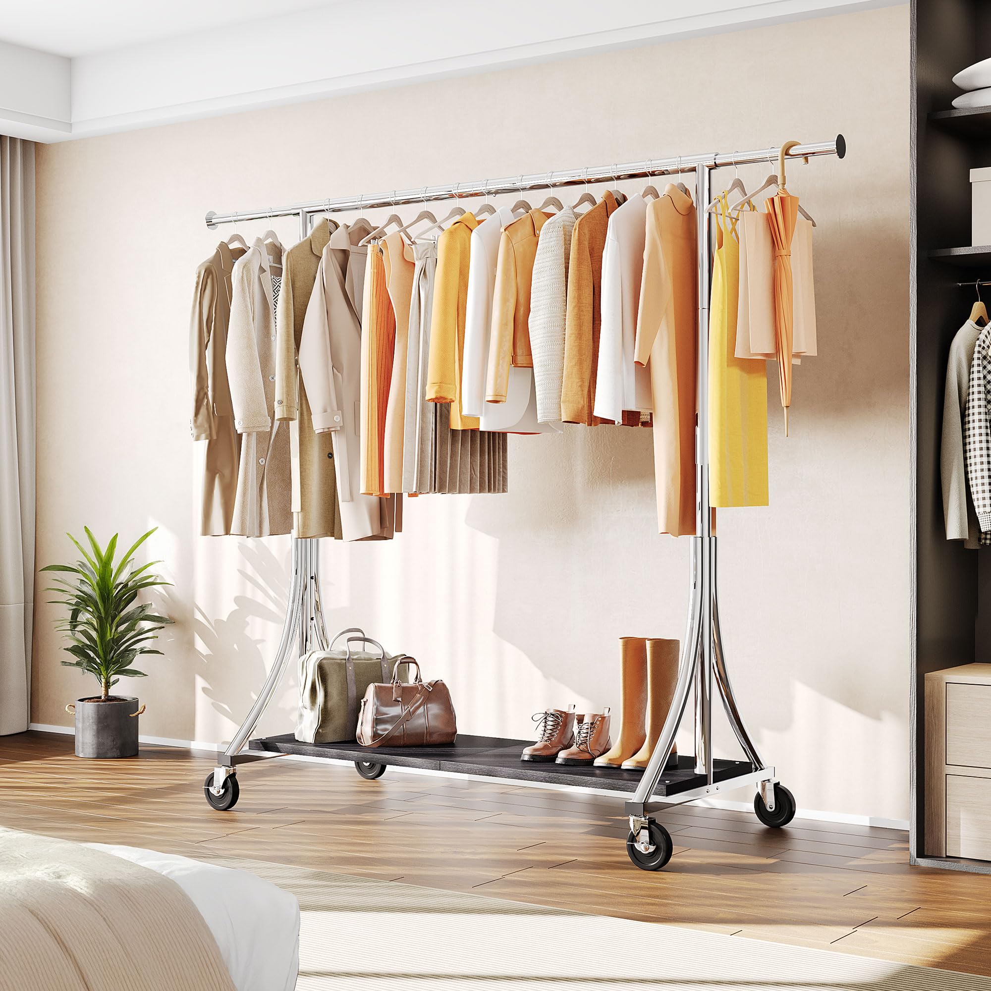 HOKEEPER 500LBS Wooden Garment Rack with Shelves - Silver
