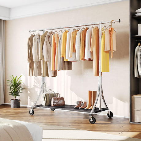 HOKEEPER 500LBS Wooden Garment Rack with Shelves - Silver