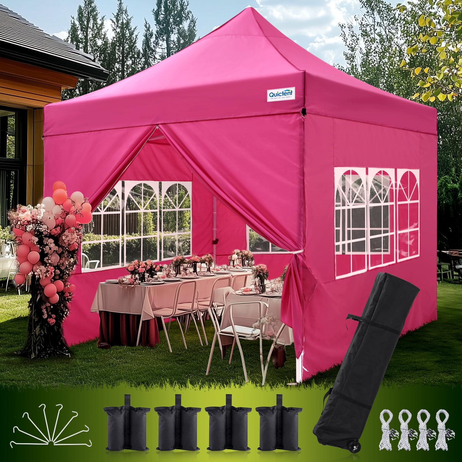 Quictent 10'x15' Heavy Duty Pop Up Canopy with Sidewalls - Pink