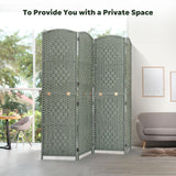 Green 4-panel room divider in a bright living room, accompanied by the text 'To Provide You with a Private Space,' ideal for creating separate areas in open spaces.