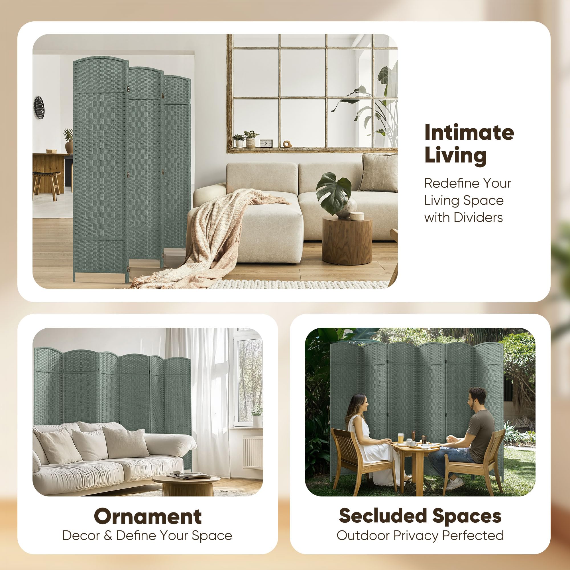 JOSTYLE Wooden Room Divider - Grey (6-Panel)