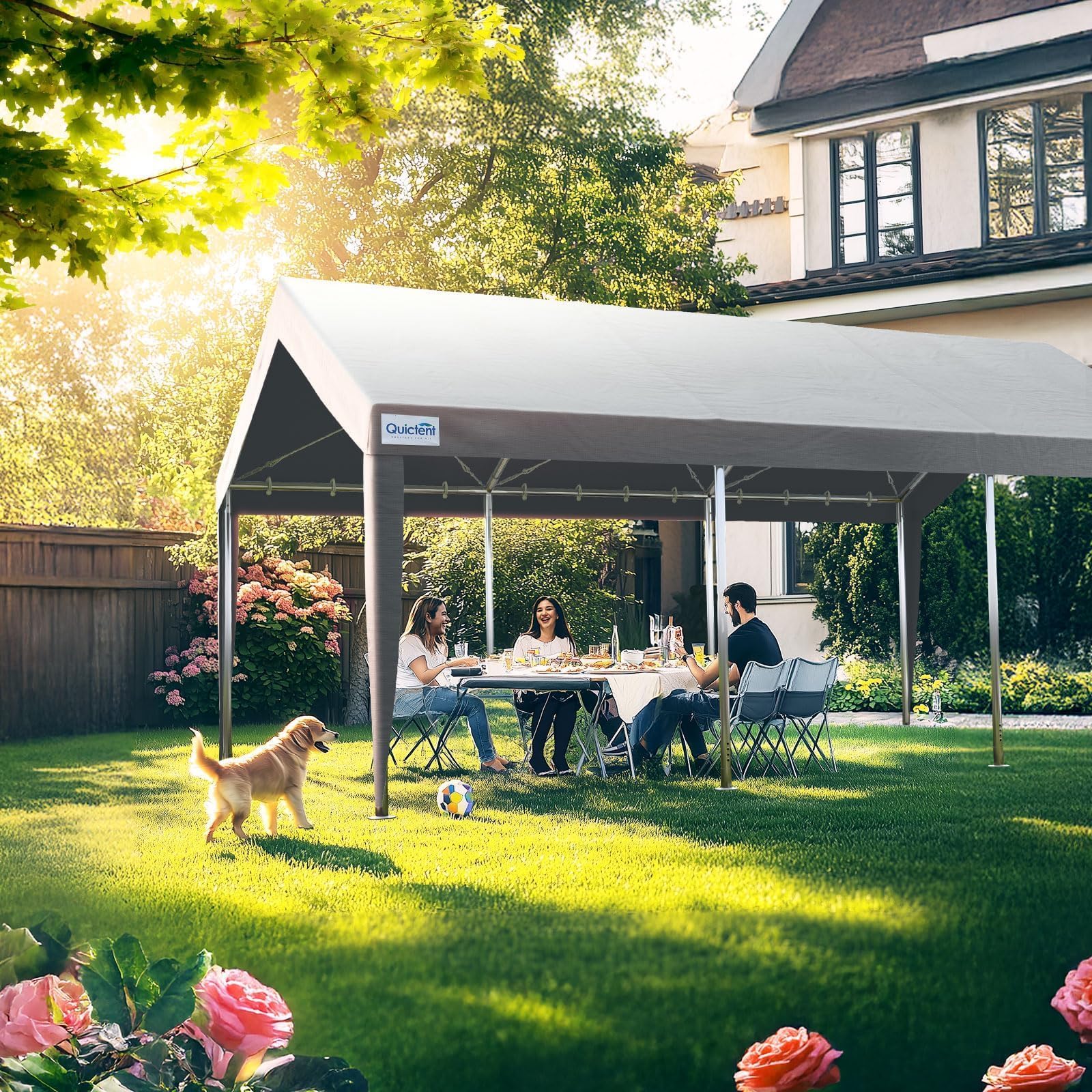 Quictent 10'x20' Snowproof Steel Carport with Zipper Doors - Gray