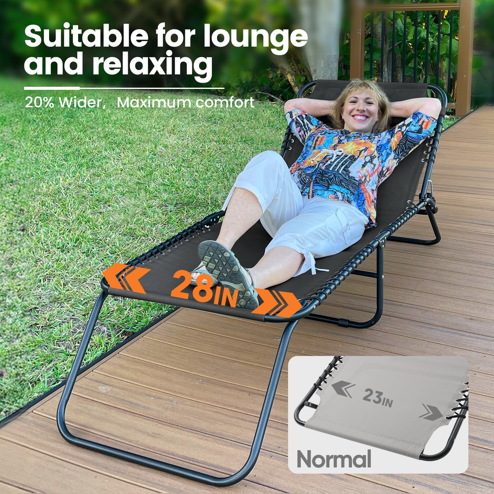 KING BIRD XL 5-Position Adjustable Chaise Lounge Chair - Black