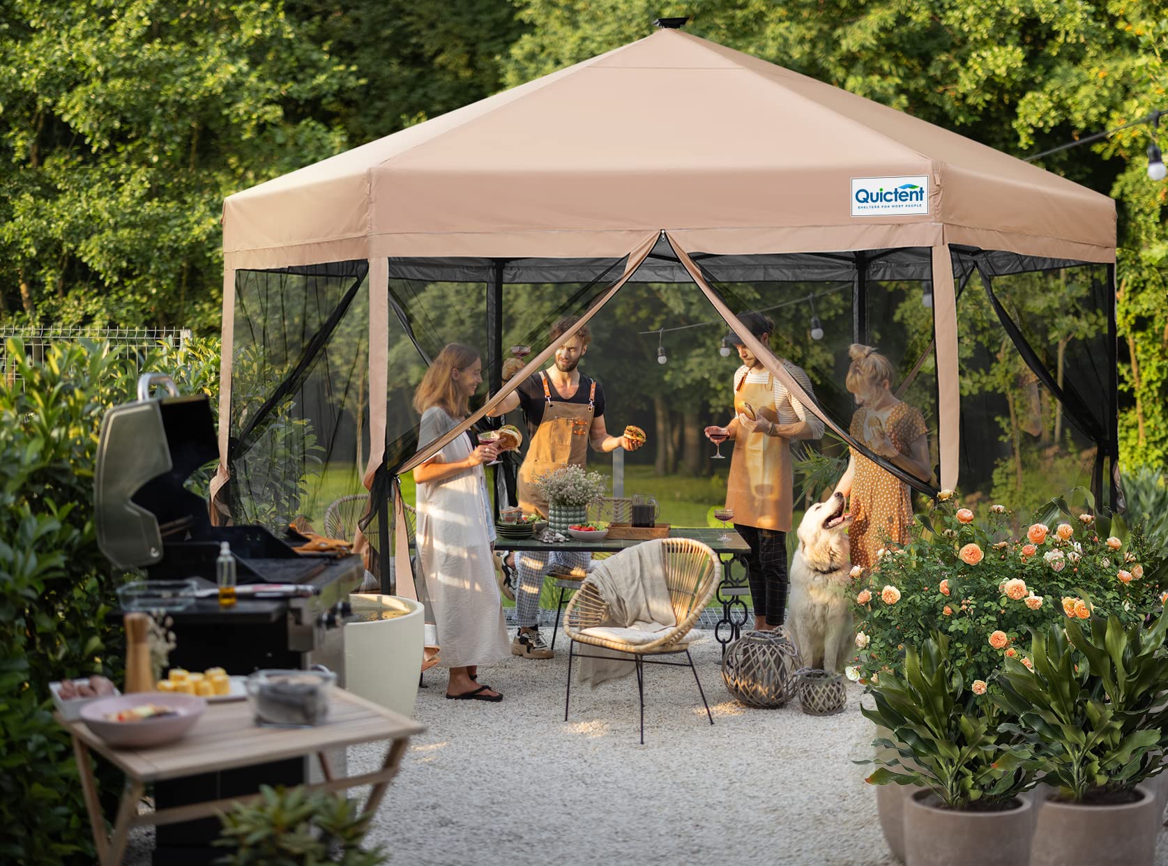 Quictent 13'x13' Pop-up Screened Canopy Tent with Mosquito Netting - Tan