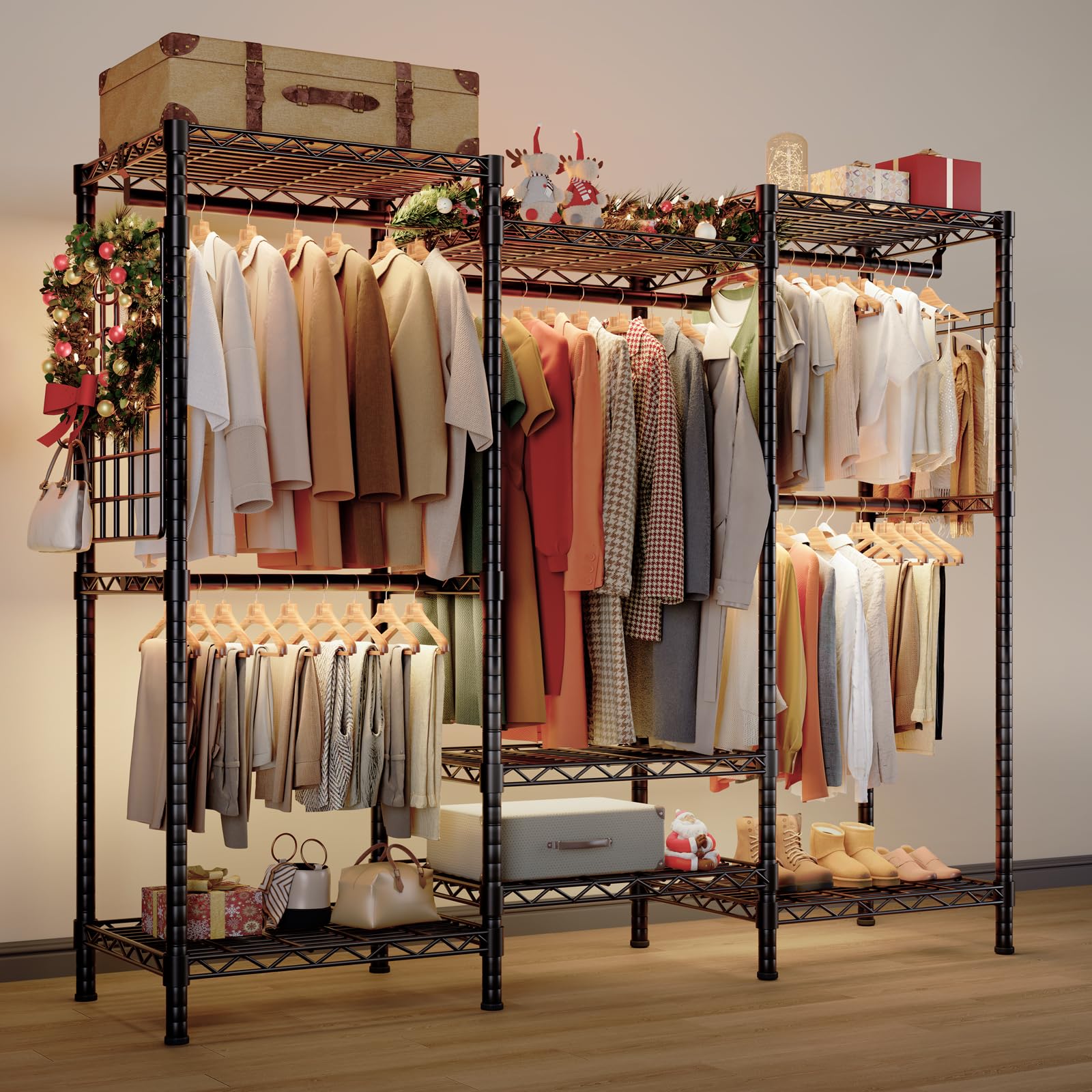 Closet Clothes Rack with Mesh Board & Hooks