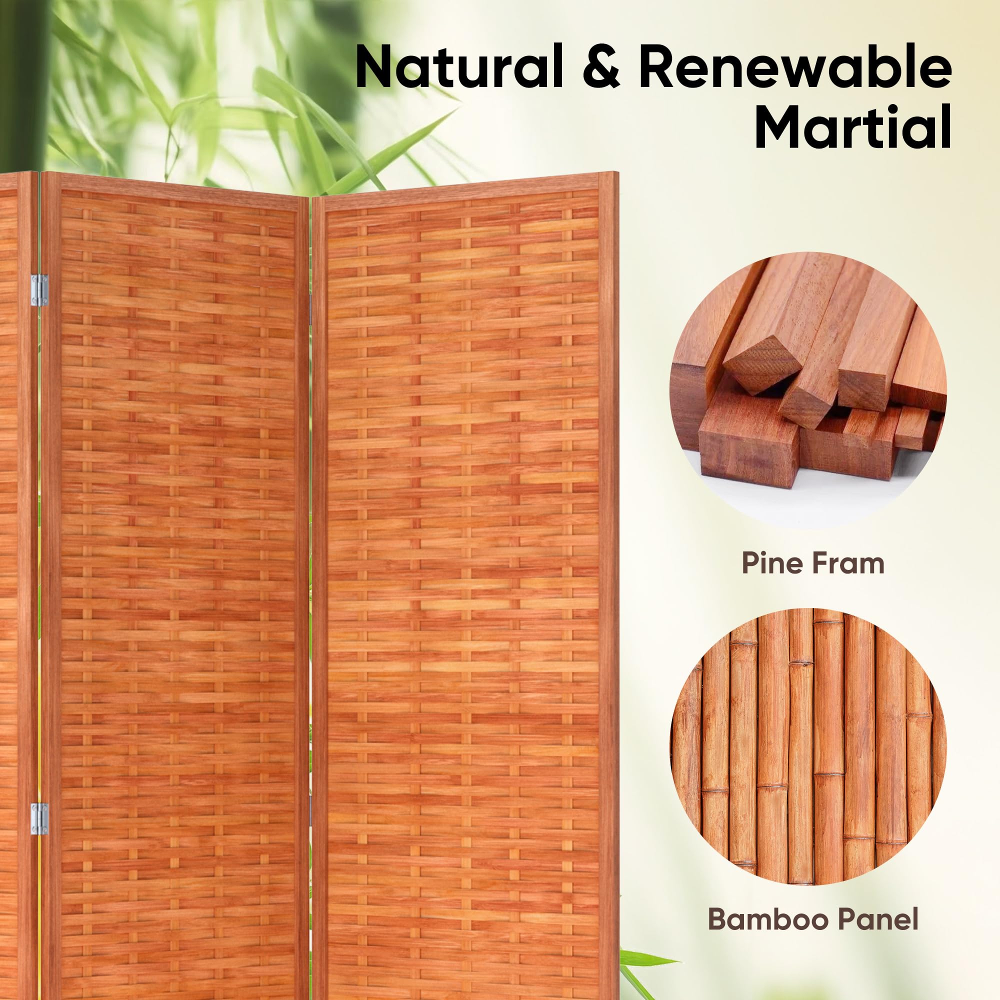 JOSTYLE Bamboo Room Divider - Saddle Brown (6-Panel)