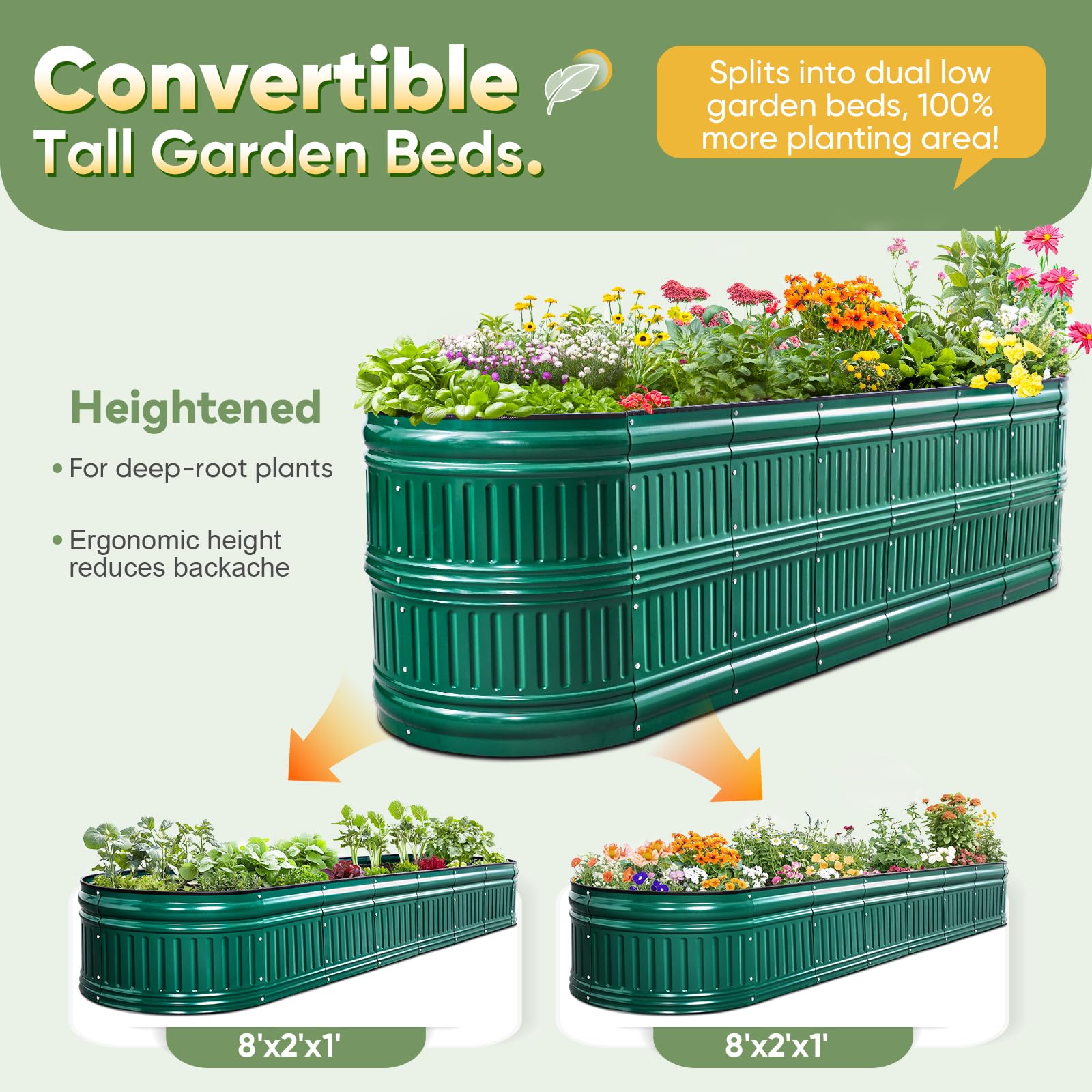 KING BIRD 94"x24"x24" Roman Column Garden Bed - Dark Green