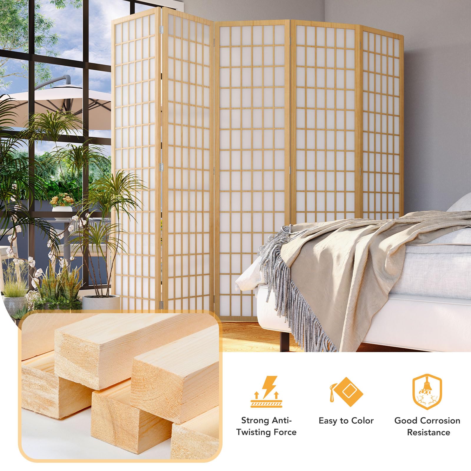JOSTYLE Folding Privacy Screen - Natural (8-Panel)