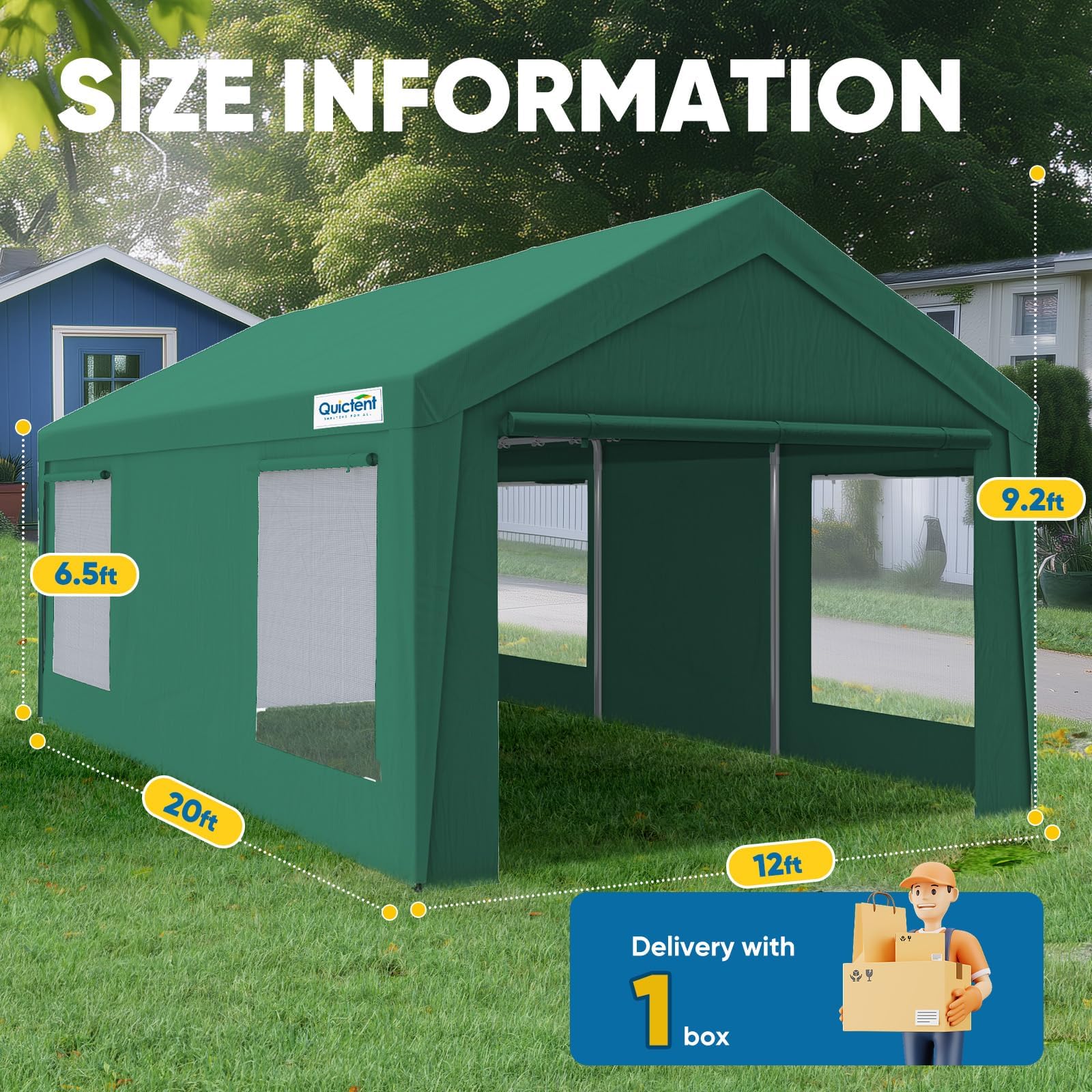 Quictent 12'x20' Ventilated Carport Canopy with Roll-up Windows - Green