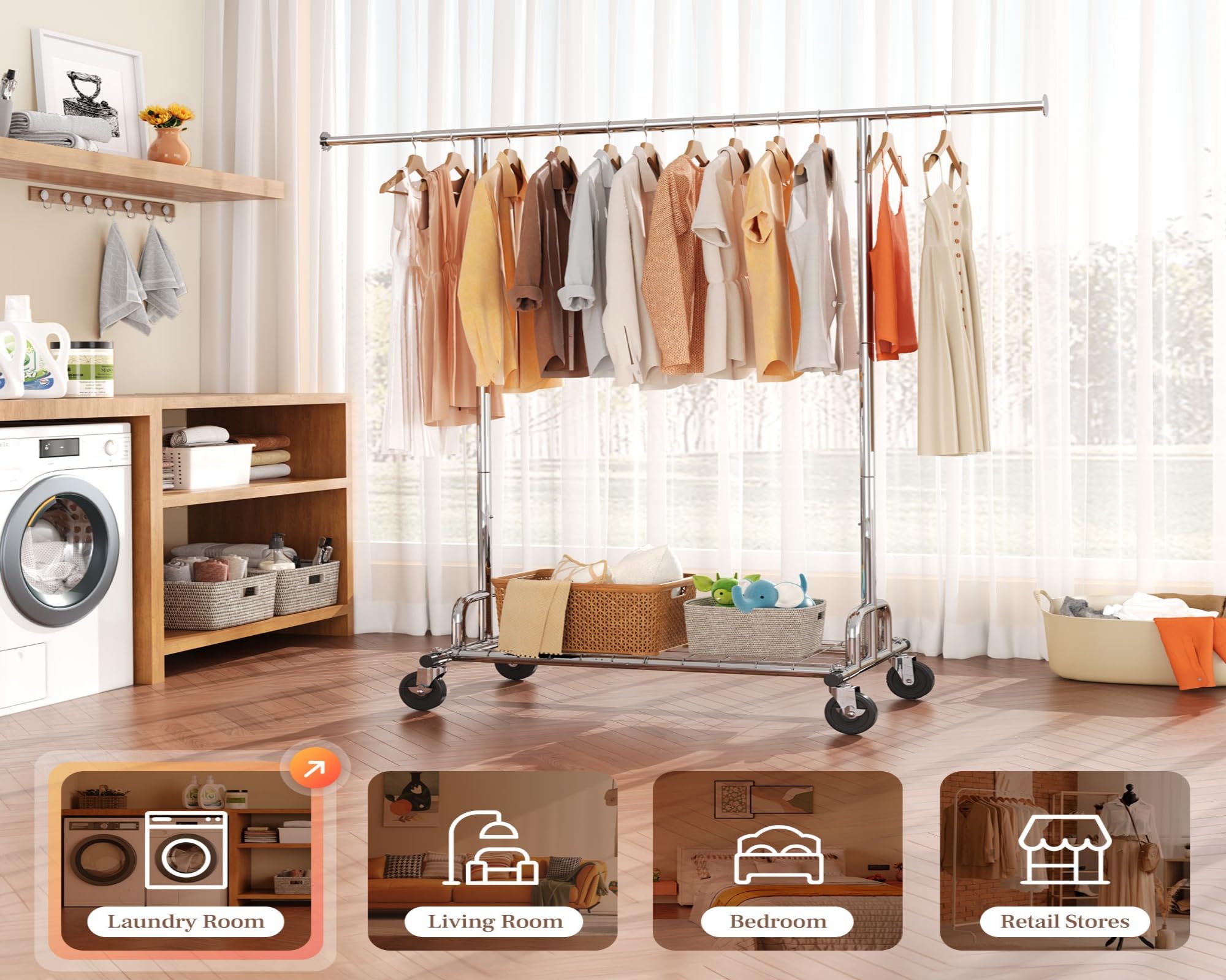 HOKEEPER Heavy Duty Rolling Garment Rack