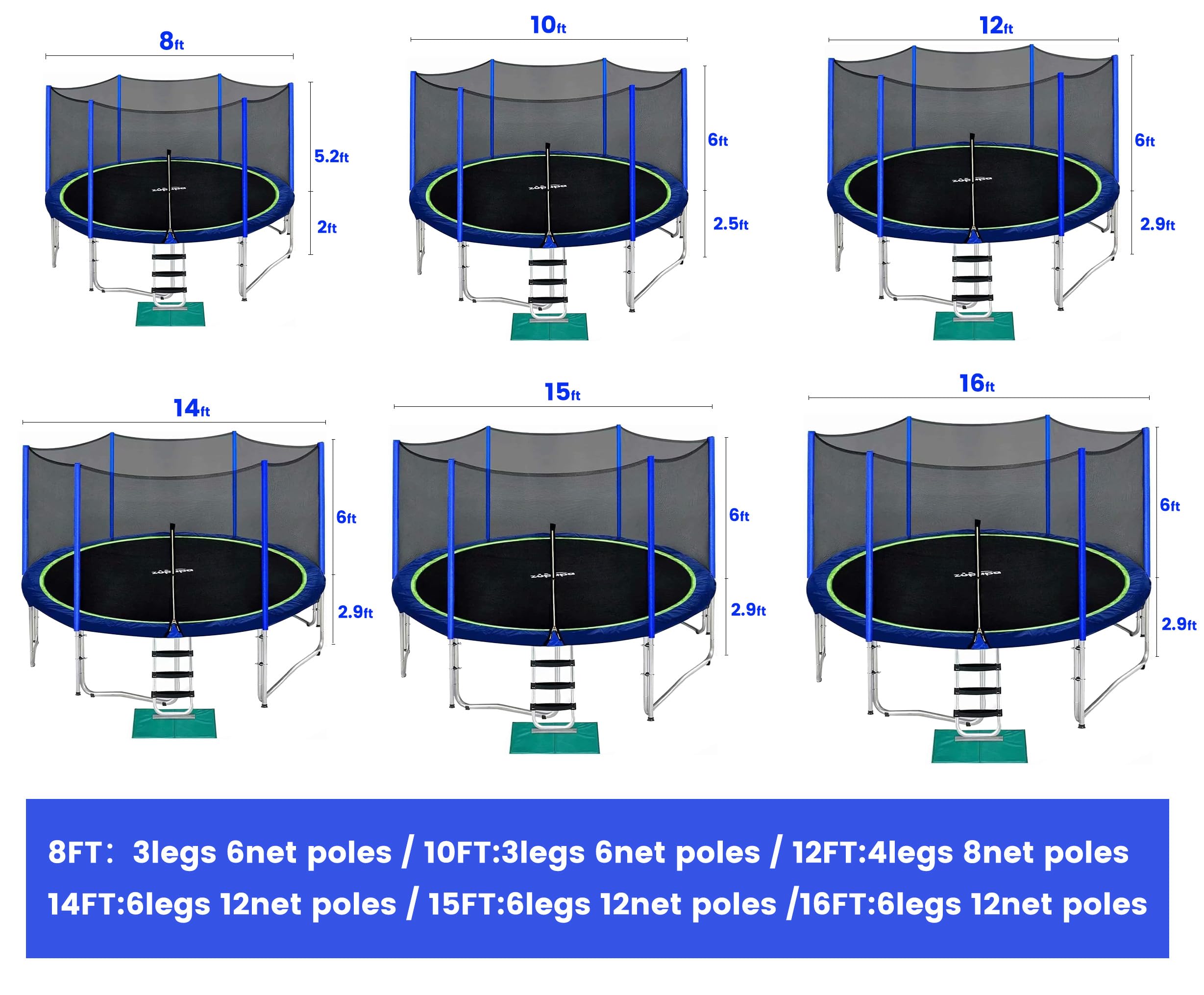 Zupapa 1500LBS  8-16FT Recreational Trampoline