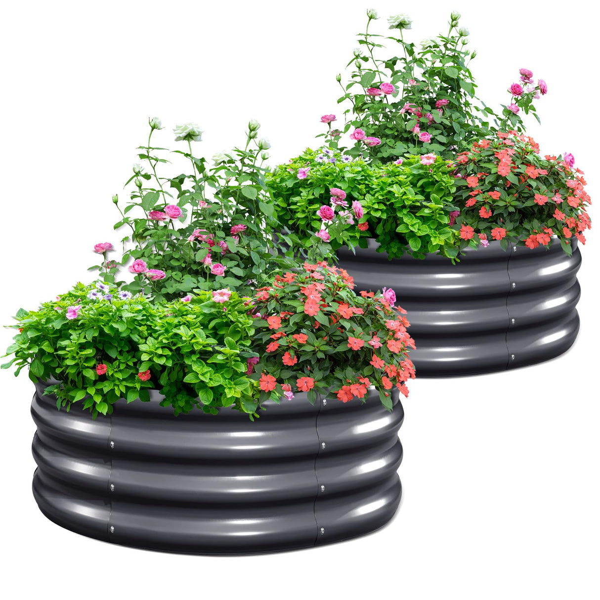 KING BIRD 24"x24"x12" Round Planter Box (2-Pack) - Dark Grey