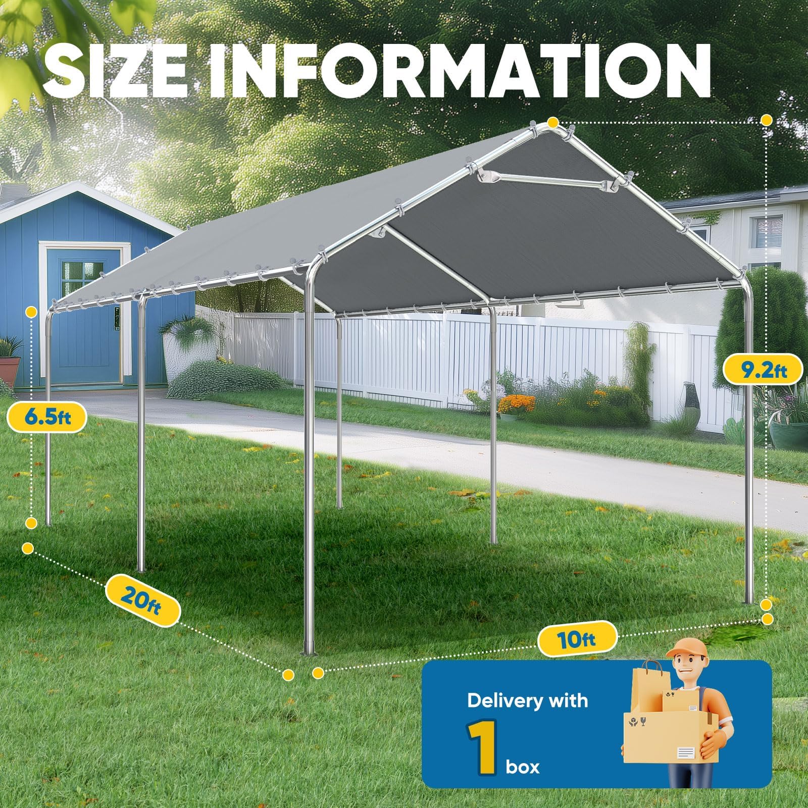 Quictent 10'x20' Galvanized Steel Carport Canopy - Gray