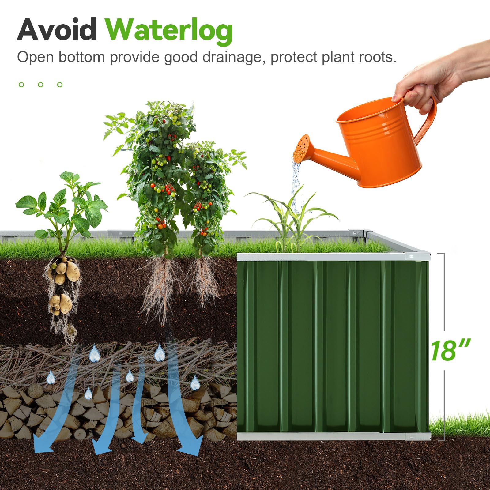 KING BIRD 68"x36"x18" Galvanized Raised Garden Bed - Green