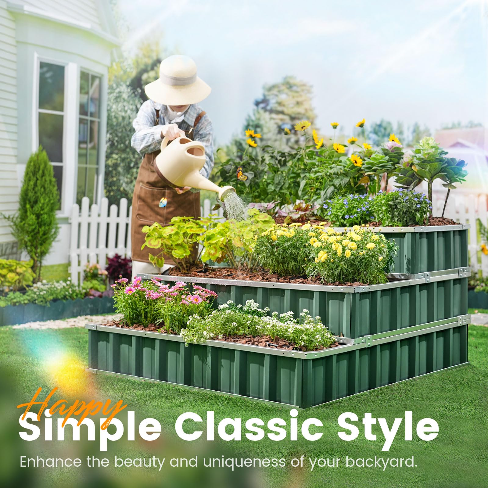 KING BIRD 46"x46"x23.6" 3-Tier Garden Bed - Green