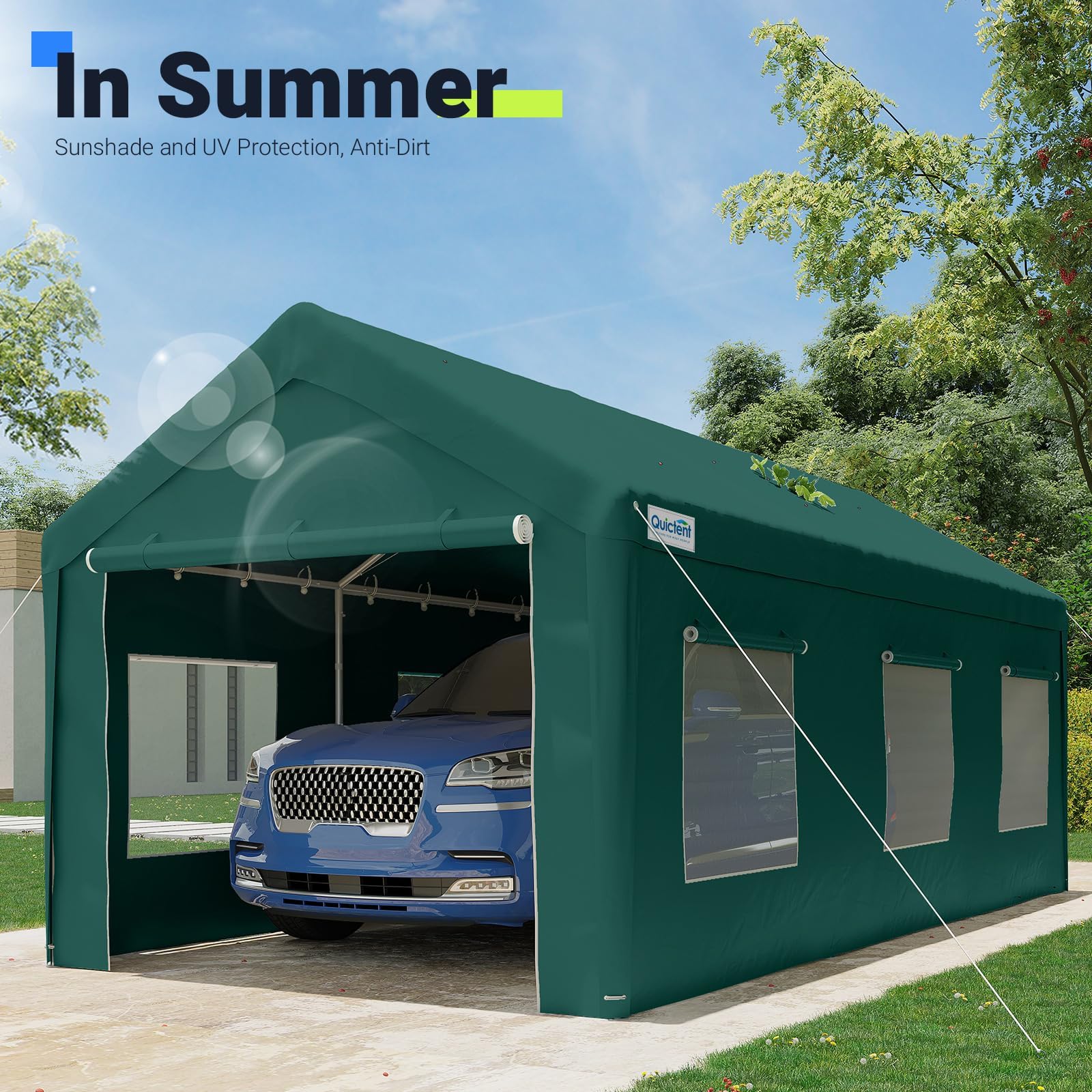 Quictent 10'x20' Ventilated Carport Canopy with Roll-up Windows - Green
