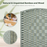 Close-up of the green bamboo and wood woven texture of the room divider, with circular insets highlighting the natural craftsmanship and unpainted finish, eco-friendly for worry-free use.