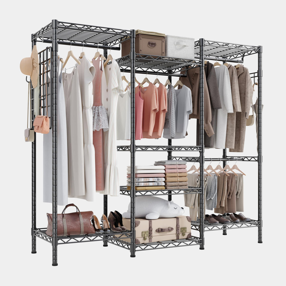 Closet Clothes Rack with Mesh Board & Hooks