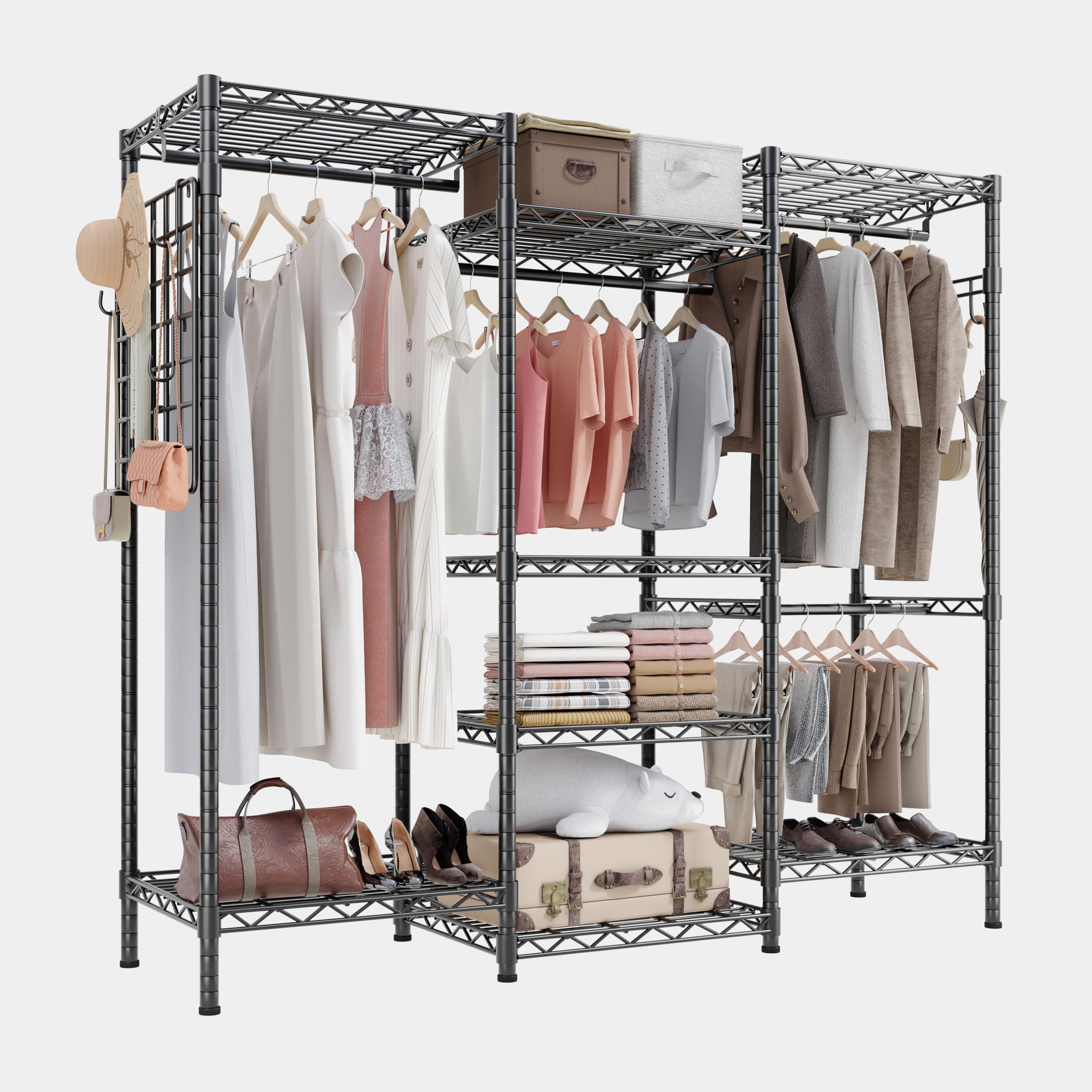 Closet Clothes Rack with Mesh Board & Hooks