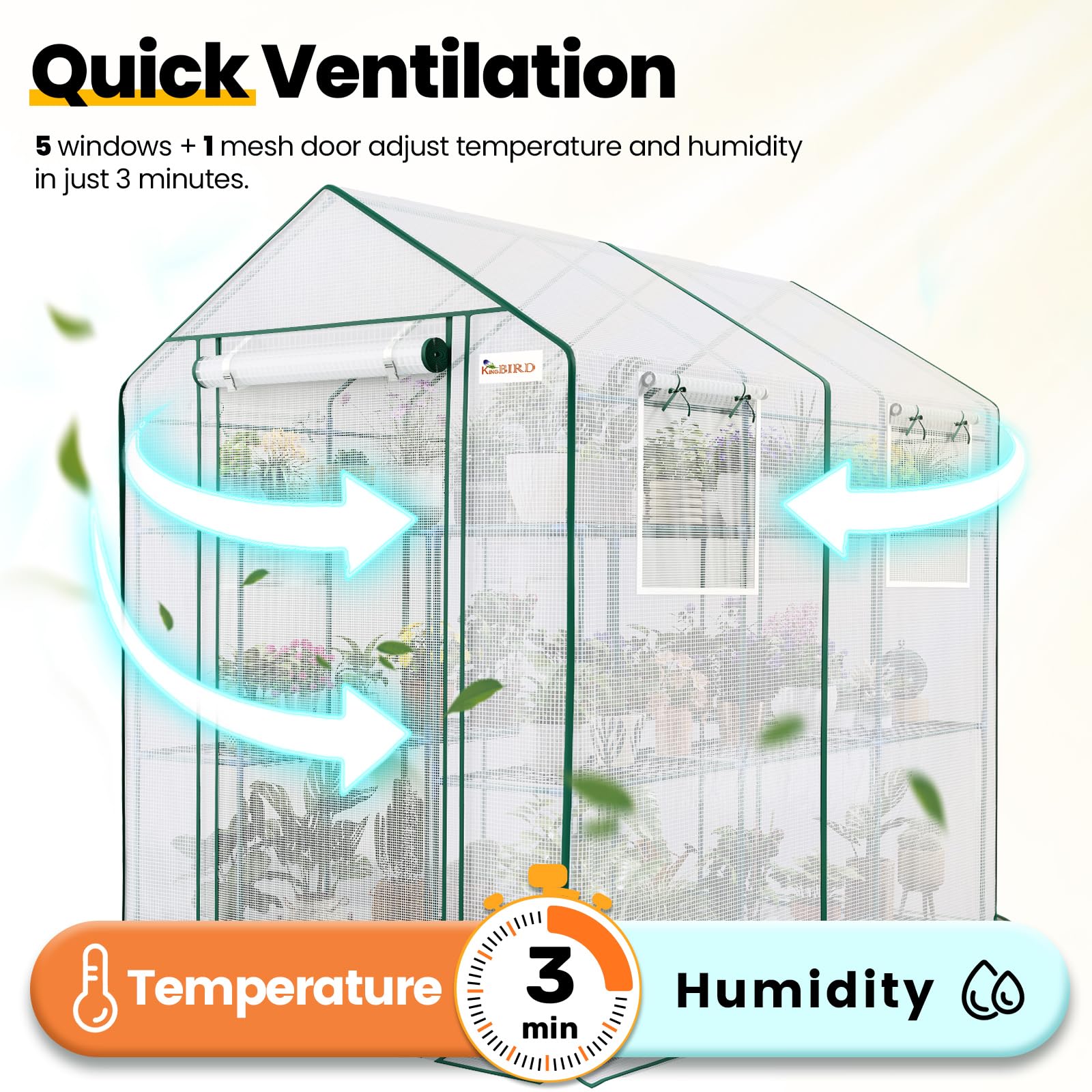 KING BIRD 84"x56"x77" Walk-in Greenhouse with 20 Shelves - White