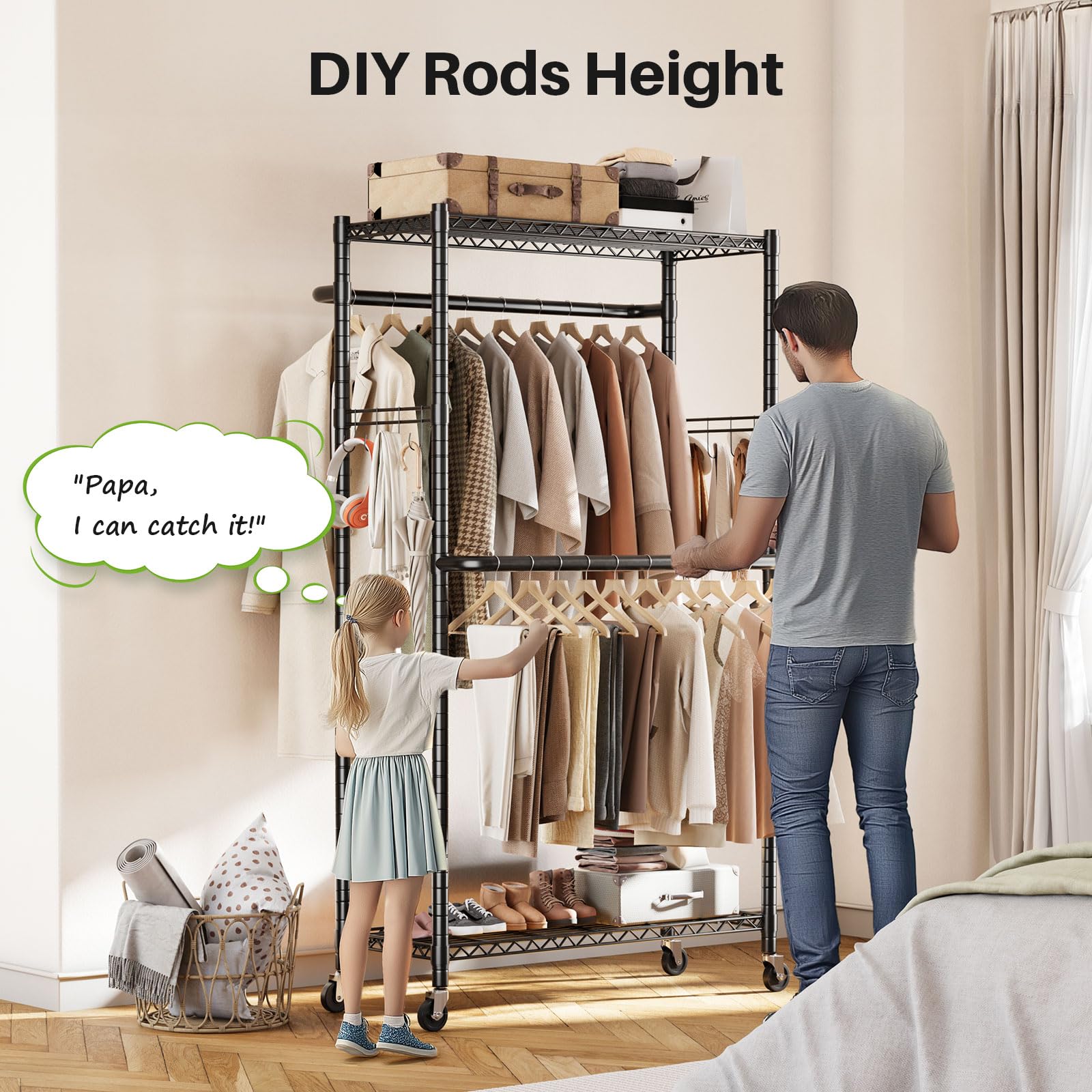HOKEEPER 400LBS Freestanding Garment Rack with Hooks