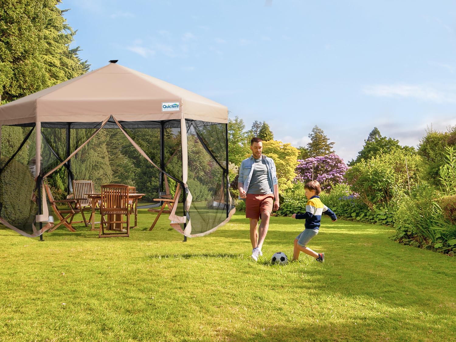 Quictent 13'x13' Pop-up Screened Canopy Tent with Mosquito Netting - Tan