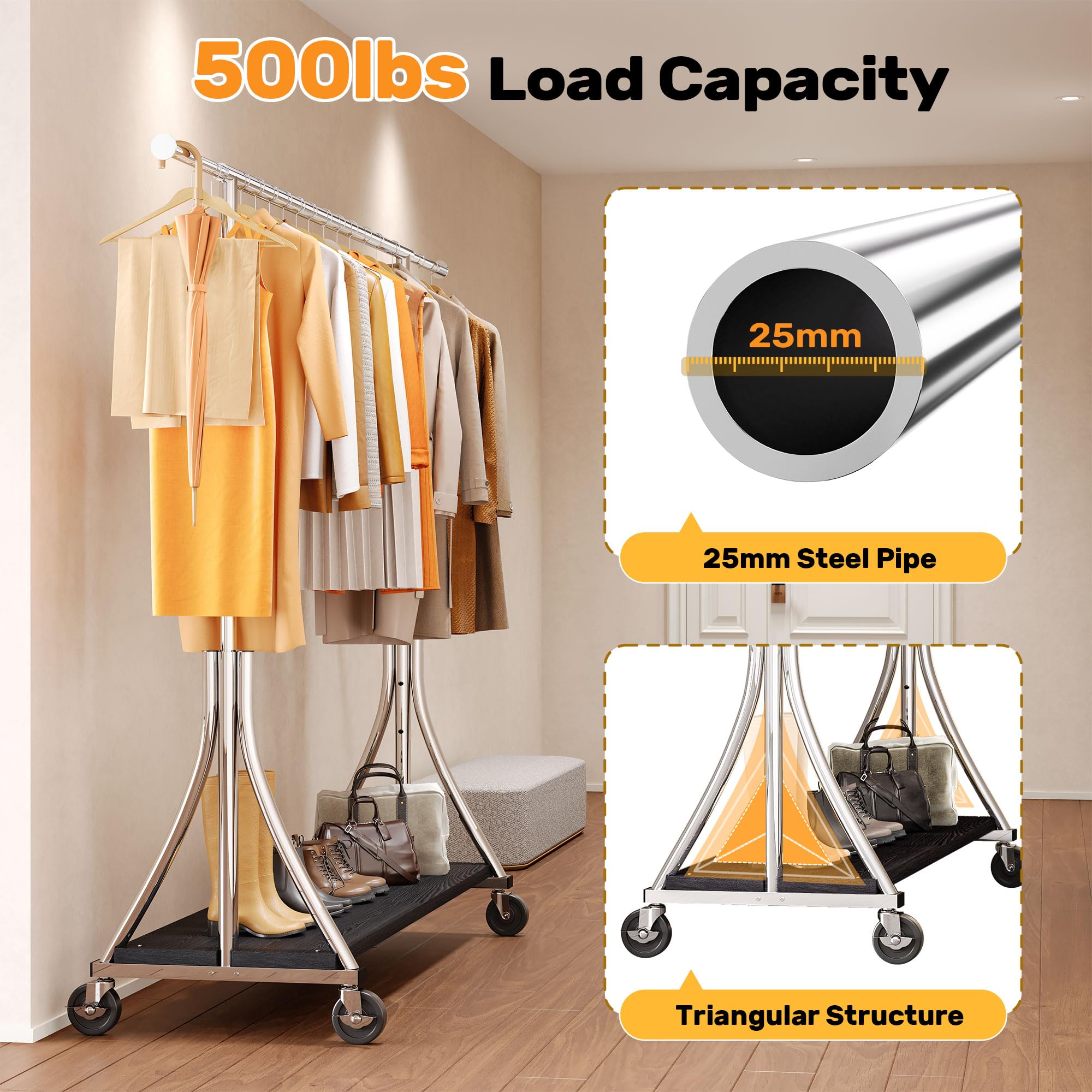 HOKEEPER 500LBS Wooden Garment Rack with Shelves - Silver