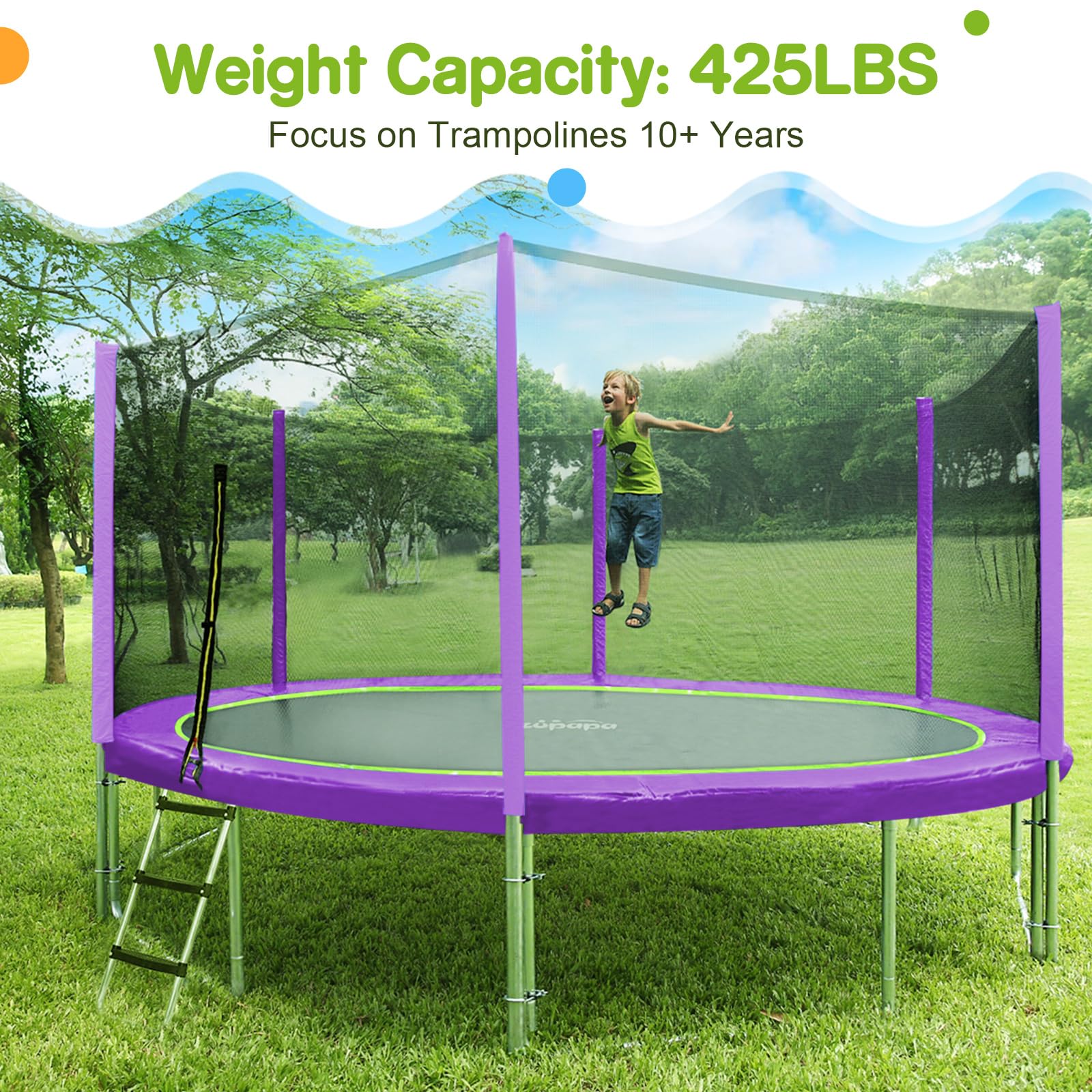 Zupapa 1500 LBS 10-16FT No-Gap Trampoline with Safety Net